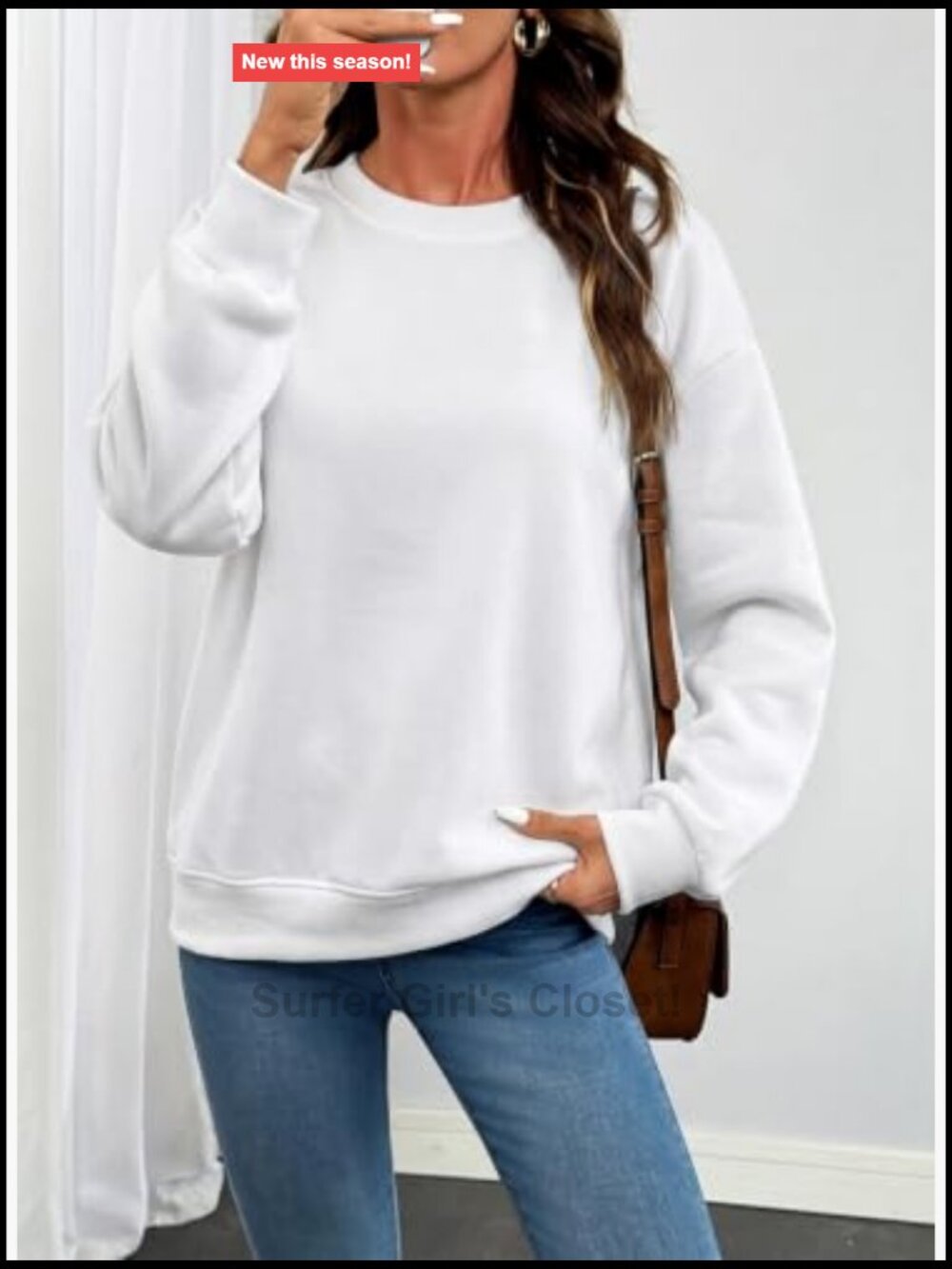 Women's Crewneck Long Sleeve Acid Wash Sweatshirt Relaxed Fit - Picture 3 of 7